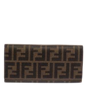 Pre Owned Fendi Tobacco Zucca Coated Canvas Continental Wallet