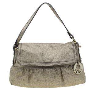 Pre Owned Fendi Metallic Gold Saffiano Leather Chef Shoulder Bag