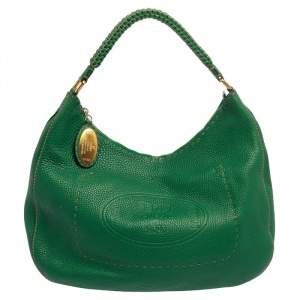 Pre Owned Fendi Green Leather Selleria Hobo 