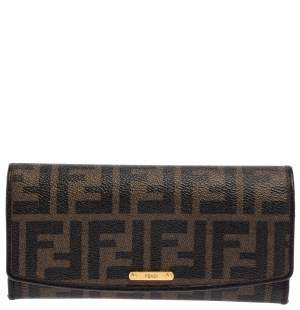 Pre Owned Fendi Tobacco Zucca Coated Canvas and Leather Continental Wallet