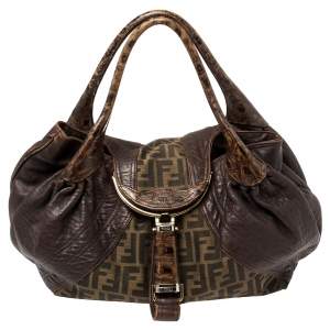 Pre Owned Fendi Tobacco Zucca Canvas and Leather Spy Bag