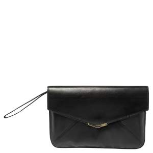 Pre Owned Fendi Black Leather Large 2Jours Wrislet Envelope Clutch