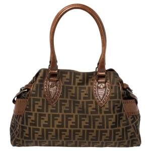 Pre Owned Fendi Tobacco Zucca Canvas and Leather Chef De Jour Bag