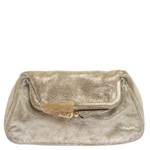 Pre Owned Fendi Metallic Silver Suede Borderline Clutch