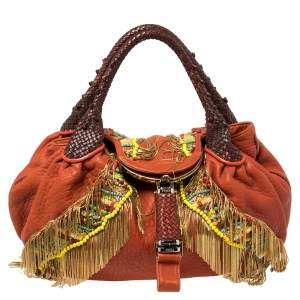 Pre Owned Fendi Multicolor Leather, Beaded and Fringe Embellished Spy Bag