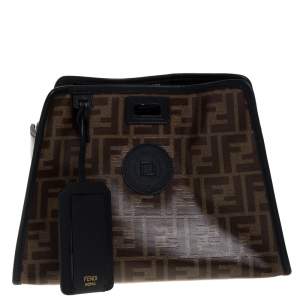 Pre Owned Fendi Brown Zucca Coated Canvas and Leather Small Peekaboo Defender Pouch