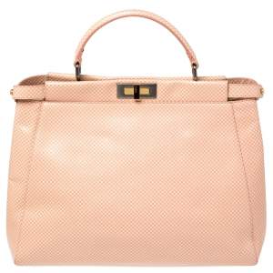 مملوكة مسبقًا Fendi Pink/White Checkered Leather Large Peekaboo Top Handle Bag