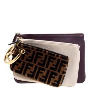 Pre Owned Fendi Multicolor Zucca Velvet and Leather Triplette Clutch Bag