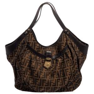 Pre Owned Fendi Tobacco Zucca Canvas and Leather Hobo