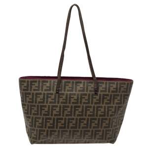 Pre Owned Fendi Tobacco Zucca Coated Canvas Spalmati Roll Shopper Tote