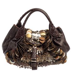 Pre Owned Fendi Tobacco Zucca Canvas and Leather Fringed Spy Bag