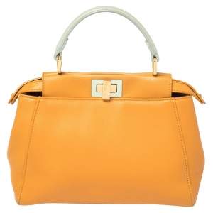 Pre Owned Fendi Orange/Green Leather Mini Peekaboo Top Handle Bag