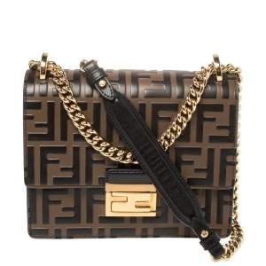 Pre Owned Fendi Black/Brown Zucca Leather Small Kan U Shoulder Bag