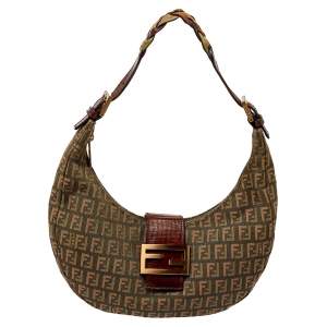 Pre Owned Fendi Beige/Green Zucca Canvas Hobo