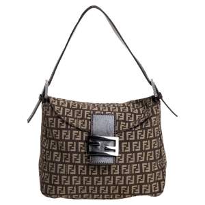 Fendi Brown Zucchino Canvas and Leather Baguette 