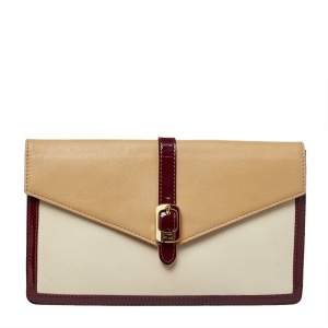 Pre Owned Fendi Tricolor Leather and Patent Leather Trim Fendista Envelope Clutch