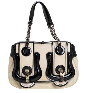 Fendi Black Canvas and Patent Leather B Shoulder Bag