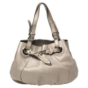 Pre Owned Fendi Grey Selleria Leather Pomodorino Shoulder Bag