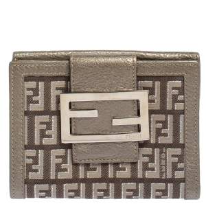 Fendi Silver Zucca Canvas and Leather Compact Forever Flap Wallet