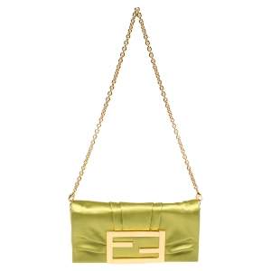 Pre Owned Fendi Green Apple Satin Mia Pochette Bag 