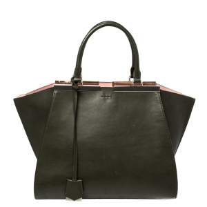 Pre Owned حقيبة يد فندي 3جور كبيرة جلد أخضر