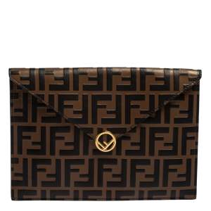 Pre Owned Fendi Brown Zucca Leather F Maya Envelope Pouch 