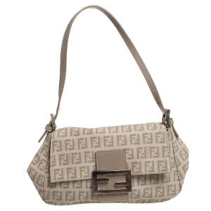 Fendi Beige Zucchino Canvas and Leather Baguette Bag