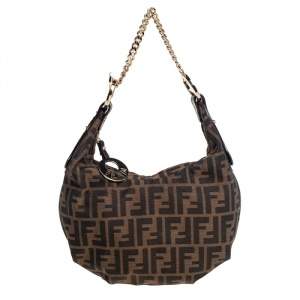Pre Owned Fendi Tobacco Zucca Canvas and Leather Chef Chain Hobo