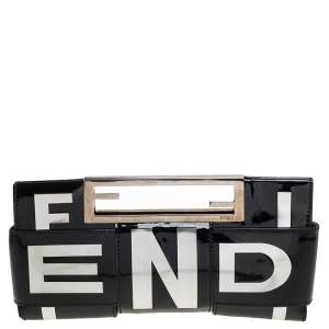 Pre Owned Fendi Silver/Black Patent Leather Crossword Clutch