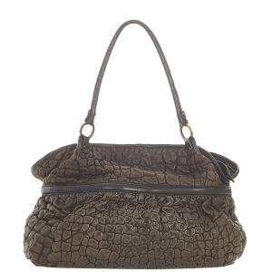 Fendi Brown Calf Leather Puckered Bubble Chef Shoulder Bag 