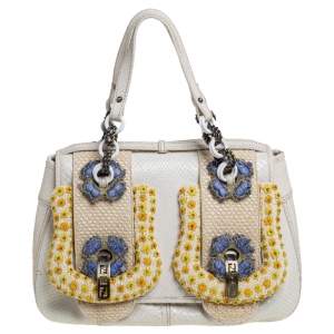Pre Owned Fendi White Python Beads Embellished B Shoulder Bag