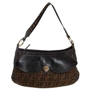 Pre Owned Fendi Tobacco Zucca Canvas and Leather Mille Feuille Hobo