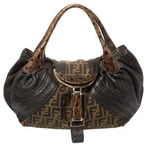Pre Owned Fendi Tobacco Zucca Canvas and Leather Spy Bag