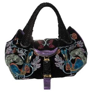 Pre Owned Fendi Multicolor Embroidered Squirrel Velvet Spy Bag