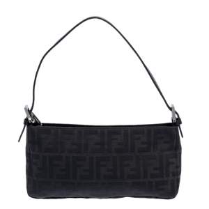 Pre Owned Fendi Black Zucca Canvas Pochette Bag