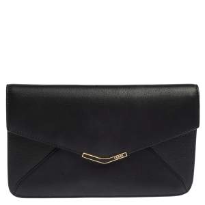 Pre Owned Fendi Black Leather 2 Jours Envelope Clutch