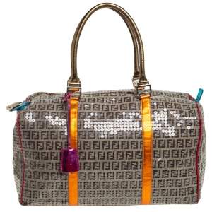 Pre Owned Fendi Multicolor Zucchino Canvas/Sequin Overnight Duffel Bag