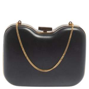 Pre Owned Fendi Black Leather Giano Chain Clutch