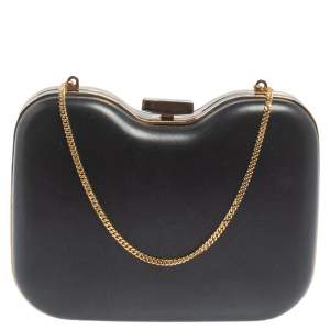 Fendi Black Leather Giano Chain Clutch