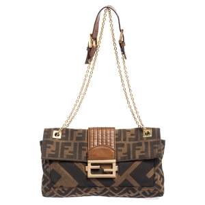 Fendi Brown Zucca Canvas and Leather Chain Shoulder Bag