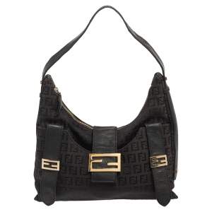 Pre Owned Fendi Brown Zucchino Canvas and Leather Flap Hobo