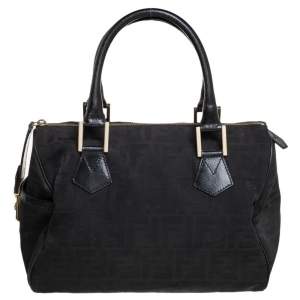 Pre Owned Fendi Black Zucca Canvas and Leather Medium Chef Boston Bag