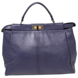 Pre Owned Fendi Purple Leather Large Peekaboo Top Handle Bag
