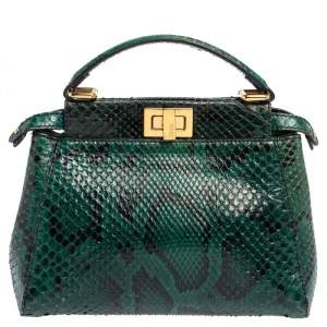 Fendi Green Python Mini Peekaboo Top Handle Bag