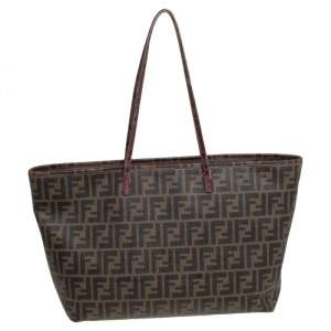 Pre Owned Fendi Tobacco Zucca Coated Canvas Spalmati Roll Shopper Tote