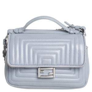 Fendi Grey Quilted Leather Micro Double Baguette Bag