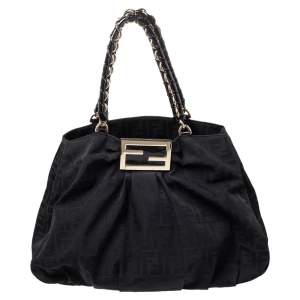 Pre Owned Fendi Black Zucca Canvas Mia Hobo