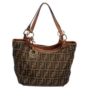 Pre Owned Fendi Tobacco Zucca Canvas and Leather Trim Chef Shopper Tote