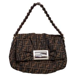 Pre Owned Fendi Tobacco Zucca Canvas Mia Flap Shoulder Bag