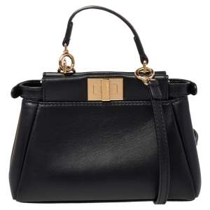 Pre Owned Fendi Black Leather Micro Peekaboo Crossbody Bag